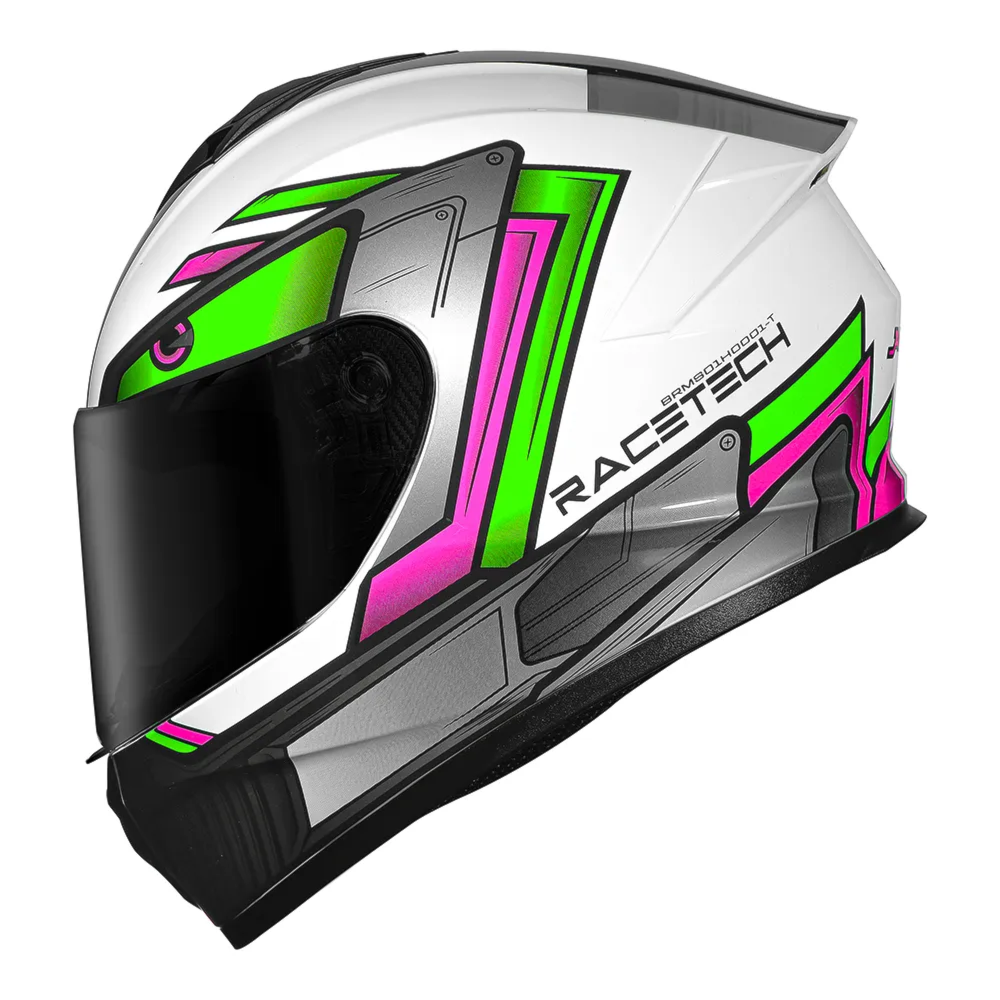 Capacete Race Tech Hit Android White Green | Moto Savages